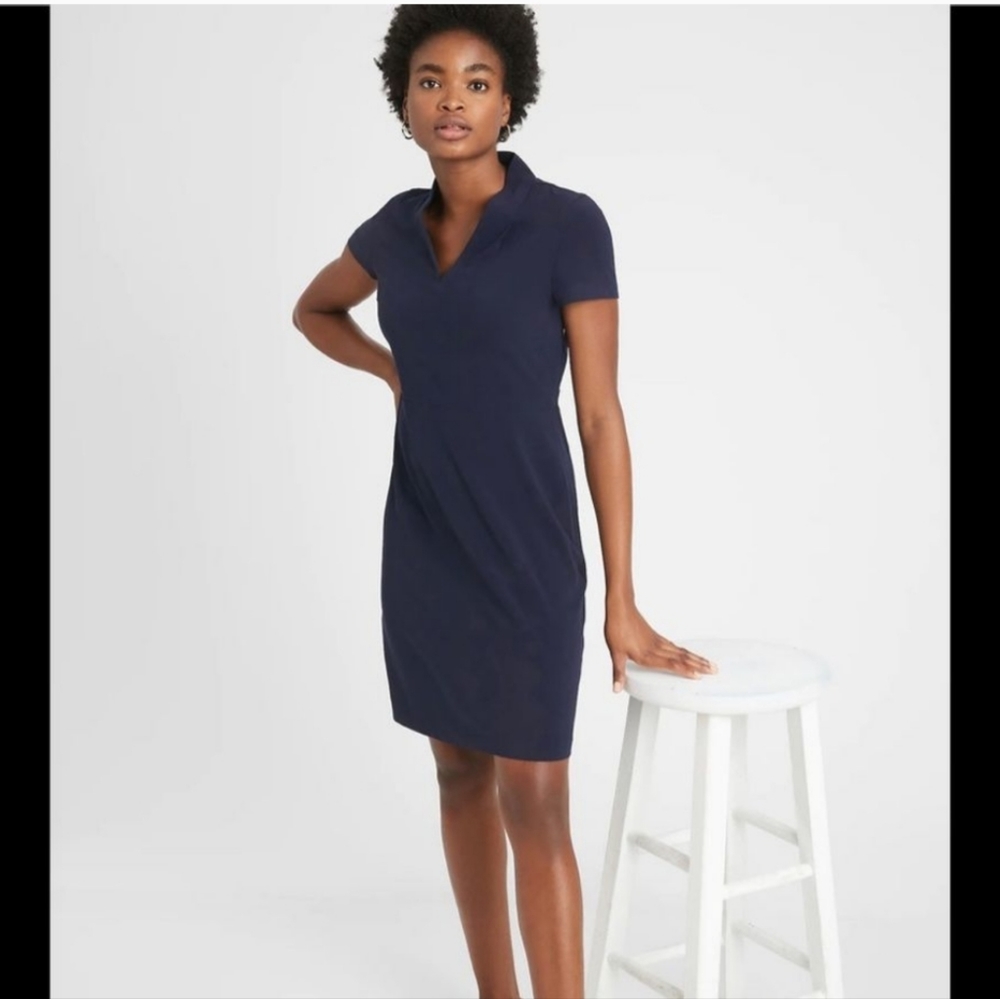 Banana Republic Pleat Neck Sheath Dres